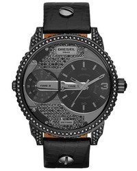 Diesel Little Daddy Crystal Accent Leather Strap Watch 46mm