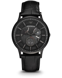 Emporio Armani Meccanico Large Round Leather Watch Black