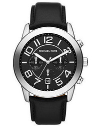 Michael Kors Michl Kors Oversize Black Leather Mercer Chronograph Watch