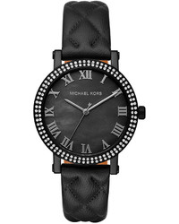 MICHAEL Michael Kors Michl Michl Kors 38mm Norie Pave Watch W Quilted Leather Strap Black