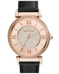 MICHAEL Michael Kors Michl Michl Kors Michl Kors Catlin Crystal Accent Leather Strap Watch 38mm