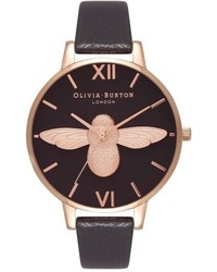 Olivia Burton Molded Bee Leather Strap Watch 38mm