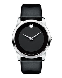 Movado Museum Leather Strap Watch 40mm Black