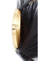Fendi My Way Genuine Fox Fur Detail Leather Strap Watch 36mm