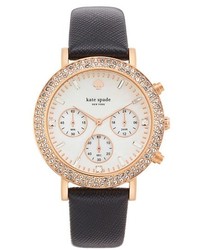 Kate Spade New York Metro Grand Crystal Bezel Leather Strap Watch 38mm