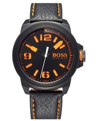 Boss Orange New York Round Leather Strap Watch 47mm
