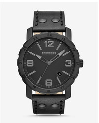Express Norfolk Black Leather Strap Watch