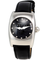 Pasquale Bruni Diamond Dial Leather Strap Watch Black