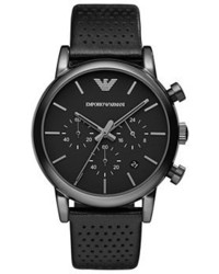 Emporio Armani Perforated Leather Strap Watch 41mm Black