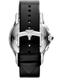 Emporio Armani Quartz Chronograph Watch With Leather Strap Black
