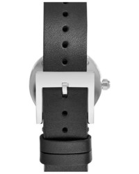 Tory Burch Reva Logo Dial Leather Strap Watch 28mm Black Silver