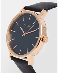 Pilgrim Rose Gold Plated Watch With Leather Strap