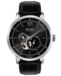BOSS Signature Automatic Leather Strap Watch 44mm