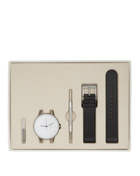 Instrmnt Silver And Black Leather Everyday Watch