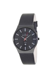 Skagen Black Leather Strap Watch
