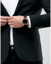 Emporio Armani Slim Leather Watch In Black Ar2500
