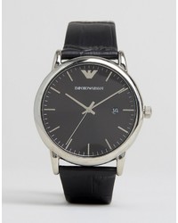 Emporio Armani Slim Leather Watch In Black Ar2500