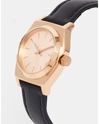Nixon Small Time Teller Black Leather Rose Gold Watch