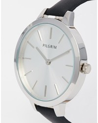Pilgrim Sterling Silver Clean Watch With Leather Strap