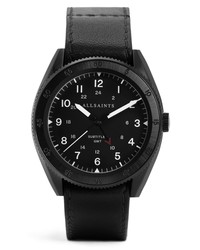 AllSaints Subtitled Gmt Iii Leather Watch