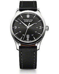 Victorinox Swiss Army Alliance Black Leather Watch