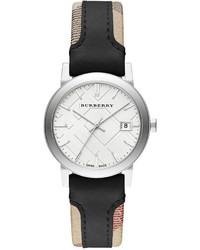 Burberry Swiss The City Haymarket Check And Black Leather Strap Watch 34mm Bu9150