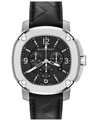 Burberry The Britain Chronograph Check Leather Strap Watch 47mm
