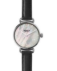 Shinola The Canfield Mother Of Pearl Stainless Steel Leather Strap Watch