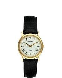 Timetech Goldtone Black Leather Strap Watch