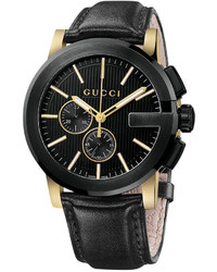 Gucci Unisex Swiss G Chrono Xl Black Leather Strap Watch 44mm Ya101203