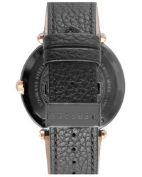 Versace V Metal Icon Round Leather Strap Watch 46mm