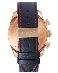 Versace V Ray Chronograph Leather Strap Watch 44mm