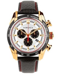 Versace V Ray Chronograph Leather Strap Watch 44mm