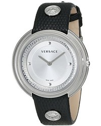 Versace Va7010013 Thea Stainless Steel Watch With Black Leather Strap
