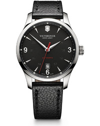 Swiss Army Victorinox Alliance Mechanical Watch With Leather Strap Black