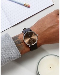 Asos Watch With Black Leather Strap And Champagne Face