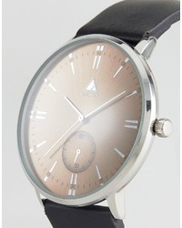 Asos Watch With Black Leather Strap And Champagne Face