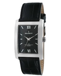 Peugeot Watches Leather Strap Watch Black