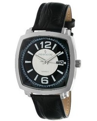 Peugeot Watches Leather Strap Watch Silver Black