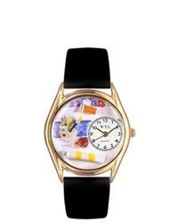 Whimsical Watches Artist Black Leather And Gold Tone Watch