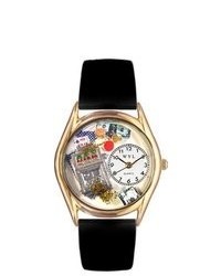 Whimsical Watches Casino Black Leather And Gold Tone Watch