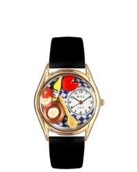 Whimsical Watches Gourmet Black Leather And Gold Tone Watch