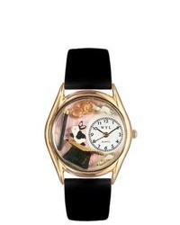 Whimsical Watches Magic Black Leather And Gold Tone Watch