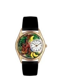Whimsical Watches Monkey Black Leather And Gold Tone Watch