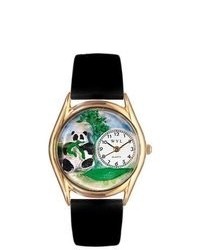 Whimsical Watches Panda Bear Black Leather And Gold Tone Watch
