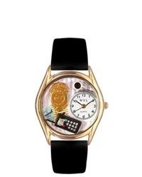 Whimsical Watches Police Officer Black Leather And Gold Tone Watch