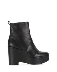 Black Leather Wedge Ankle Boots