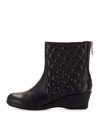 Taryn Rose Andy Quilted Leather Demi Wedge Bootie Black