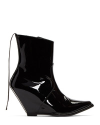 Unravel Black Latex Low Wedge Boots