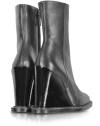 Jil Sander Black Leather Wedge Ankle Boot